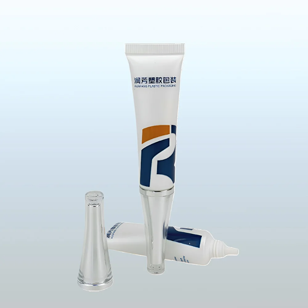 Custom 10ml 15ml 20ml  Long Nozzle Tube Packaging For Cosmetic Gel Tube Long Nozzle Ointment Empty Squeeze Tube Silvered Cover