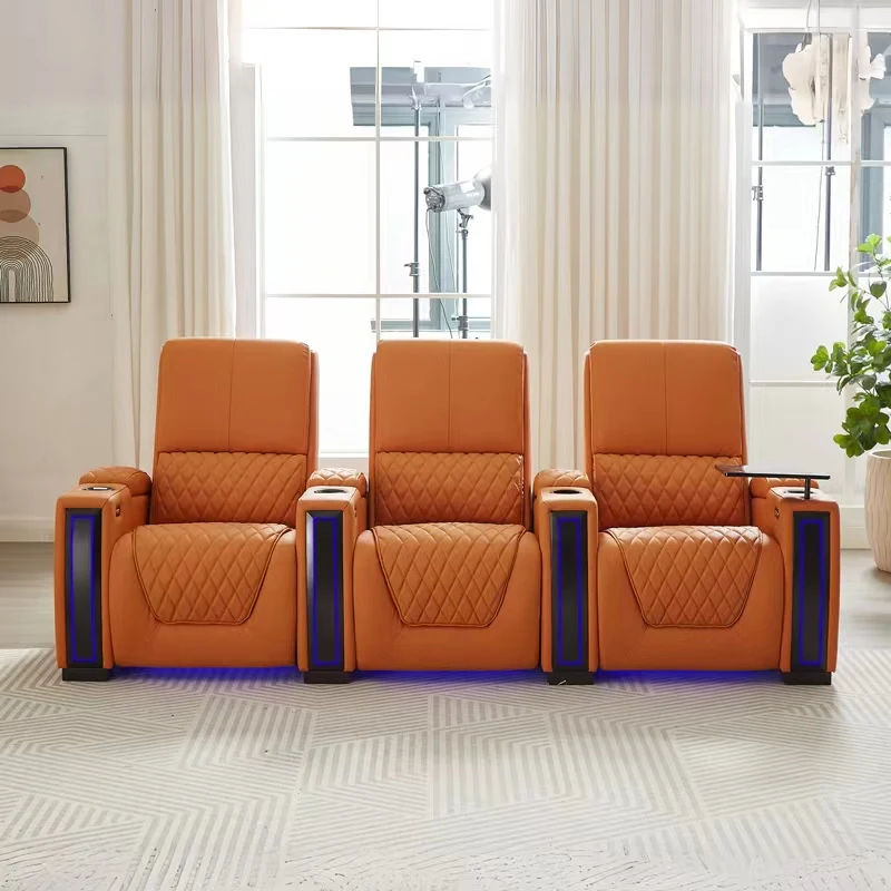 Роскошный дизайн умная мебель для дома Электрический Recliner VIP домашний кинотеатр кожаный диван сиденья с USB прохладная чашка LED