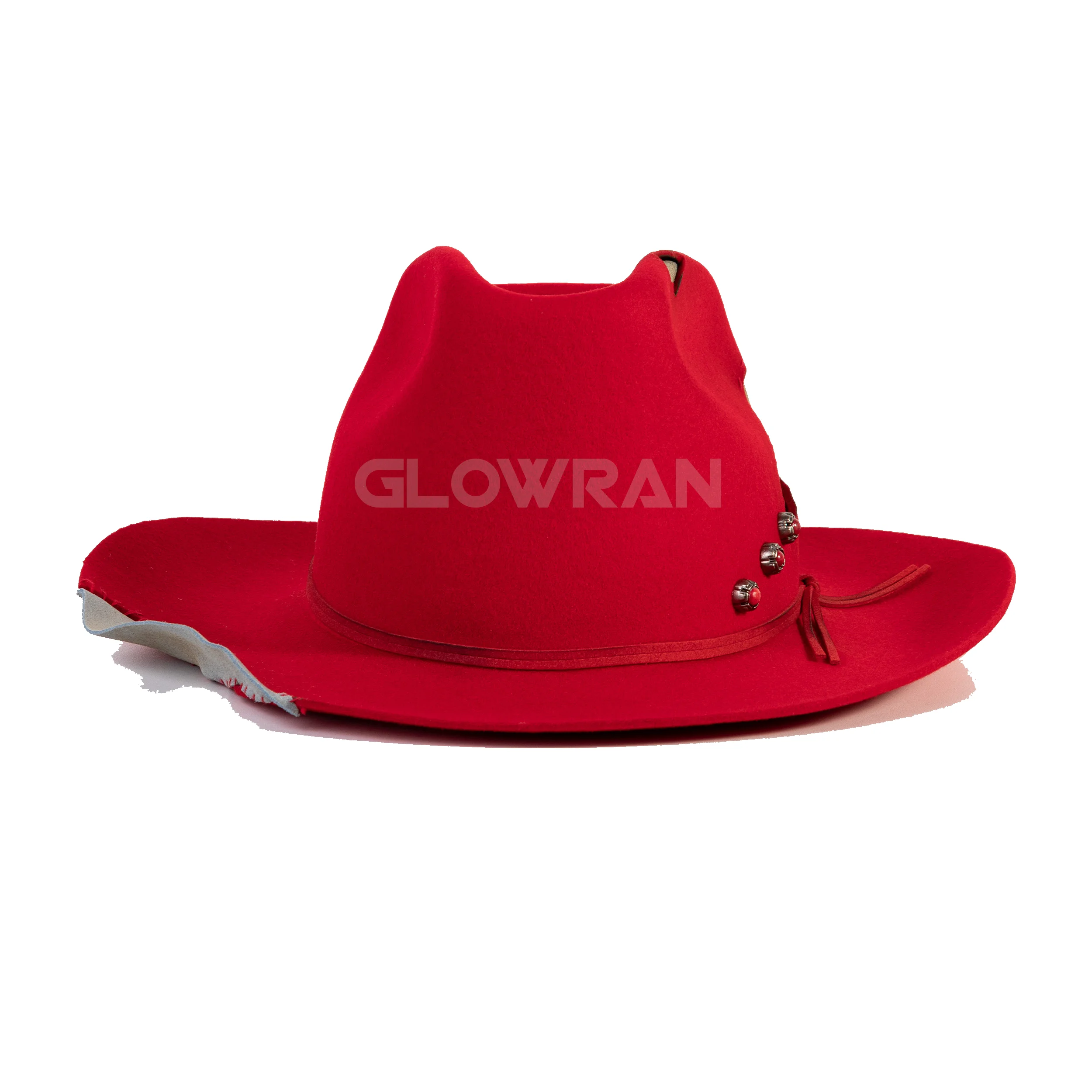 Glowran Высококачественная шерстяная женская красная ковбойская шляпа в западном стиле с низким логотипом