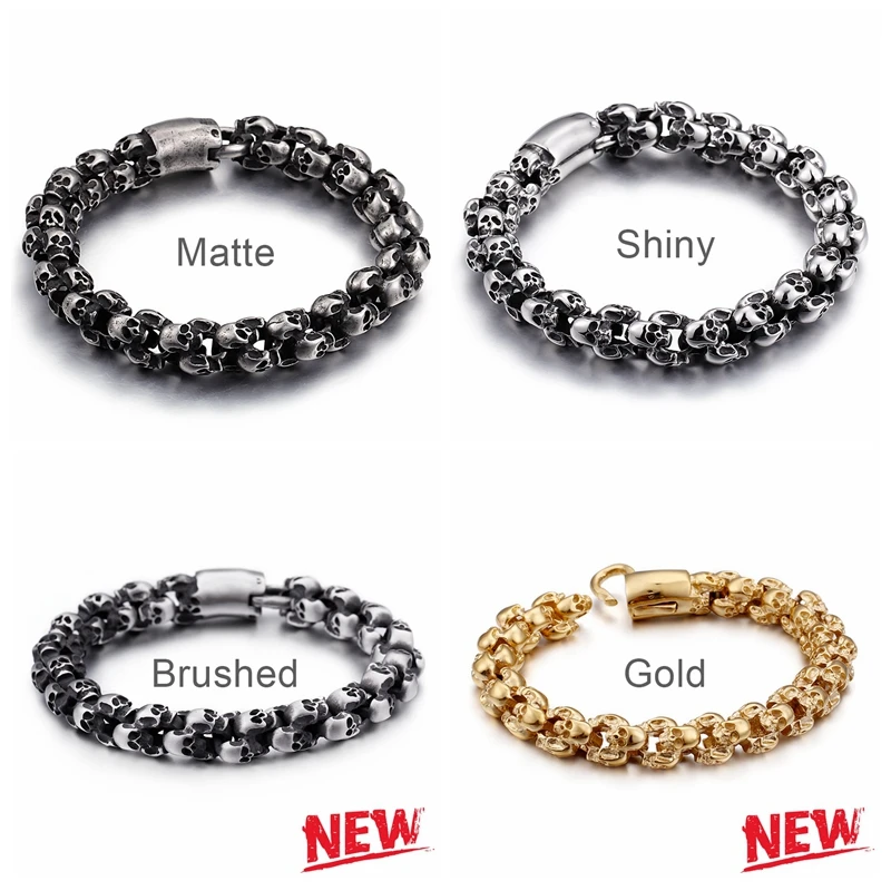 KALEN Wholesale Skull Link Bracelet Necklace Mens Stainless Steel Large Biker Gothic Style High Polished