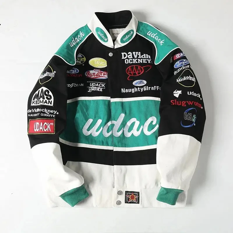 Wholesale Custom Out Wear Embroidery Mens Bomber Varsity Jackets Blocking Button Up Motorcycle Vintage Racing Race Car Jackets