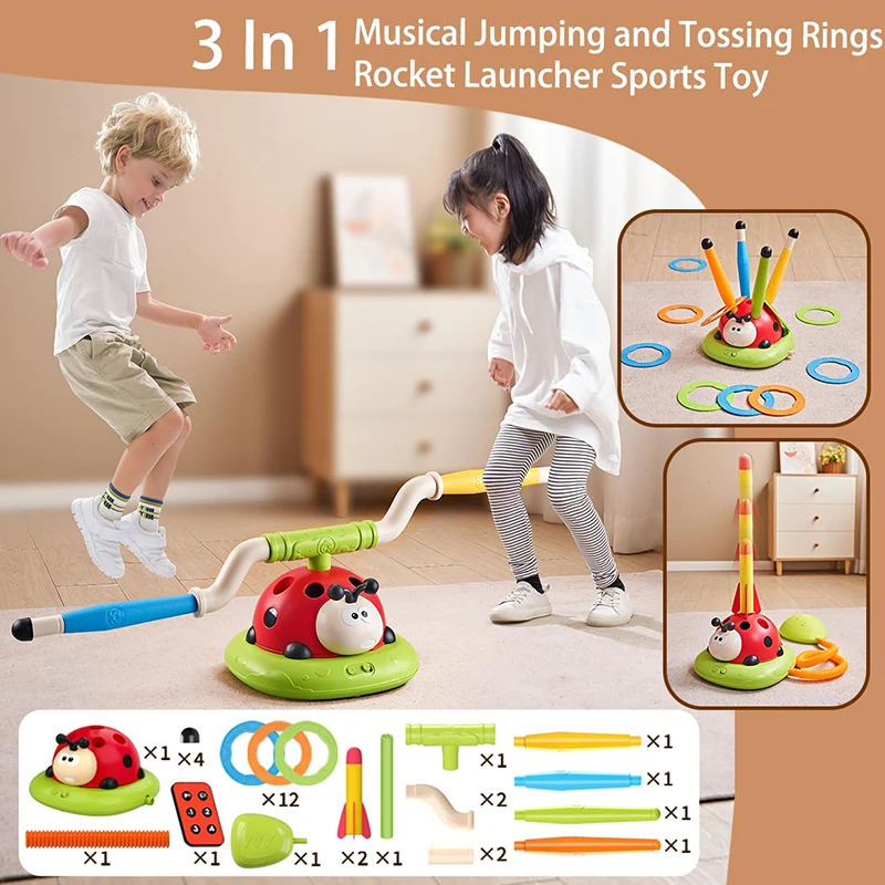 3 In 1 Outdoor Indoor Exercises Outdoor Toys Jumping Game Ring Toss Rocky Launcher Kids Sport Game Set