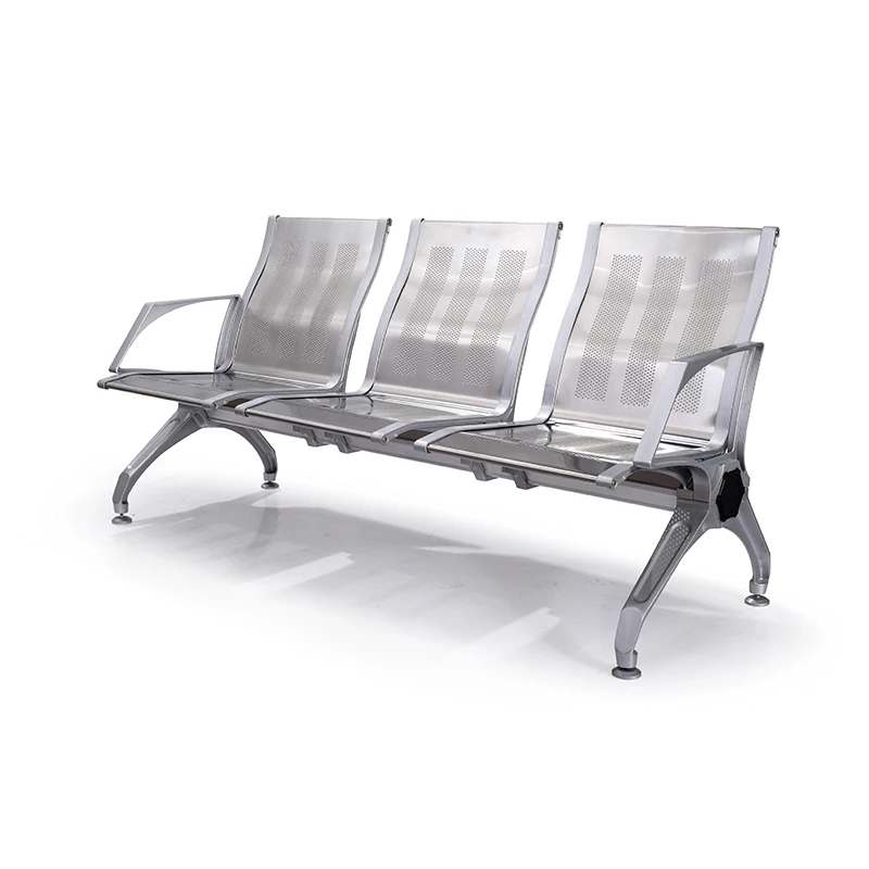 New Arrival Bank Station Public Hospital Waiting Conference Room Bench Triangle Chair 1-5 Seat Silver Airport Steel Chair