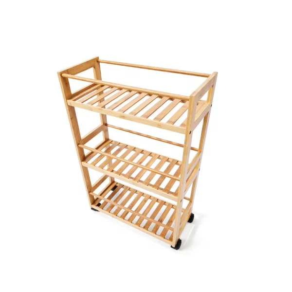 BSCI factory Natural Bamboo Kitchen Trolley, Storage Serving Trolley Cart