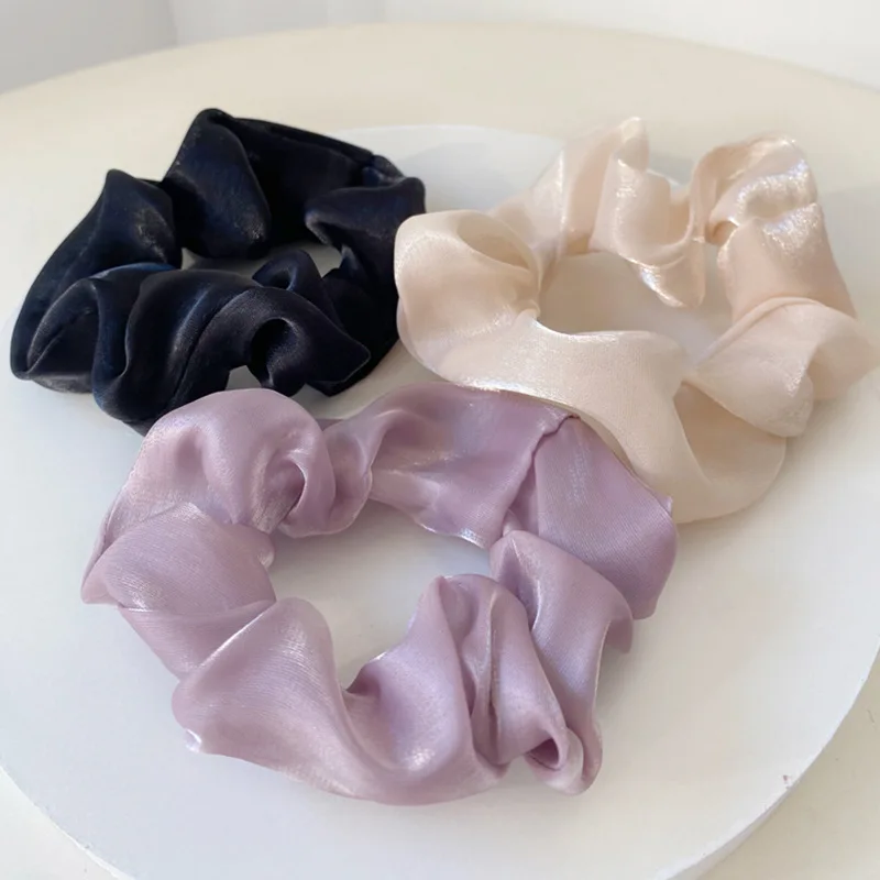 french style solid color silk scrunchy hair band for girls and women
