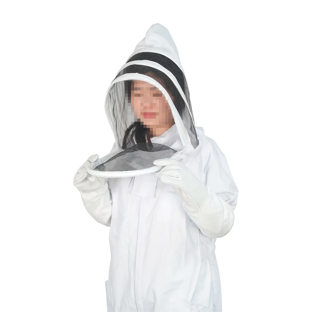 Ventilated Beekeeping Suit with Round Veil and zipper L Size Cotton Bee Suit