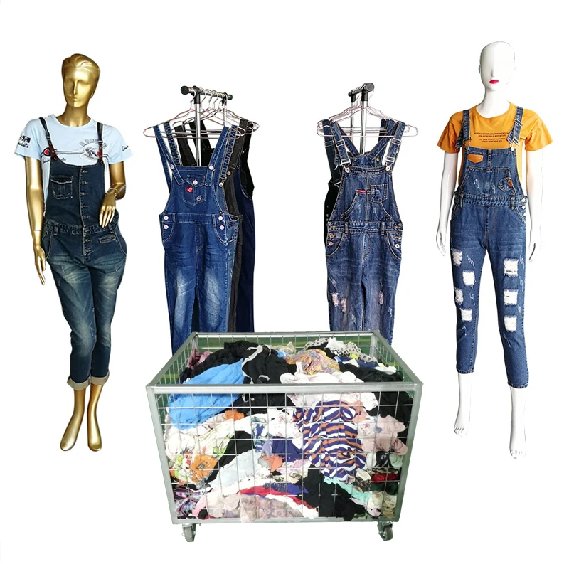 Adult Recycled Ladies Jeans Jumpsuit Bales Mixed Vintage Ukay Preloved Secondhand Clothing Factory Used Clothes