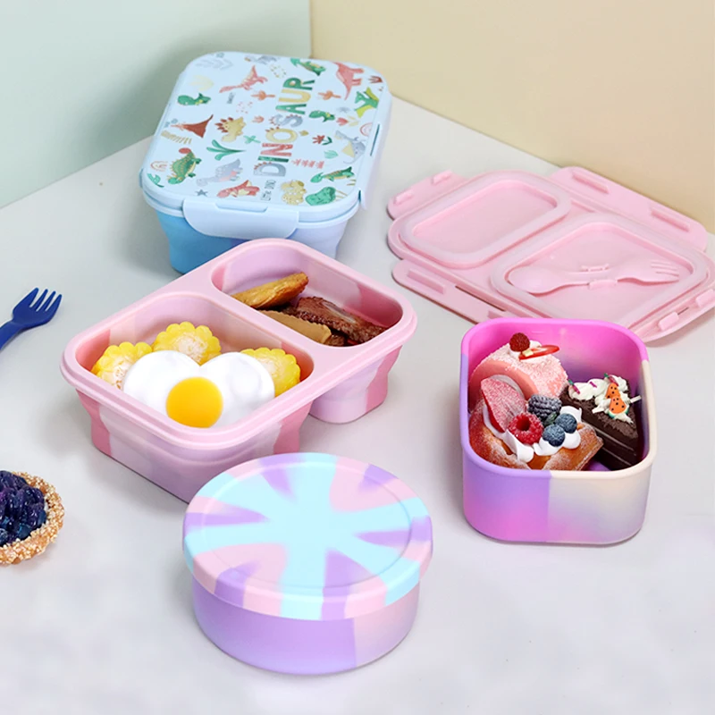 Free Sample Healthy Material Children Kids School Silicone Bento Lunch Box Set