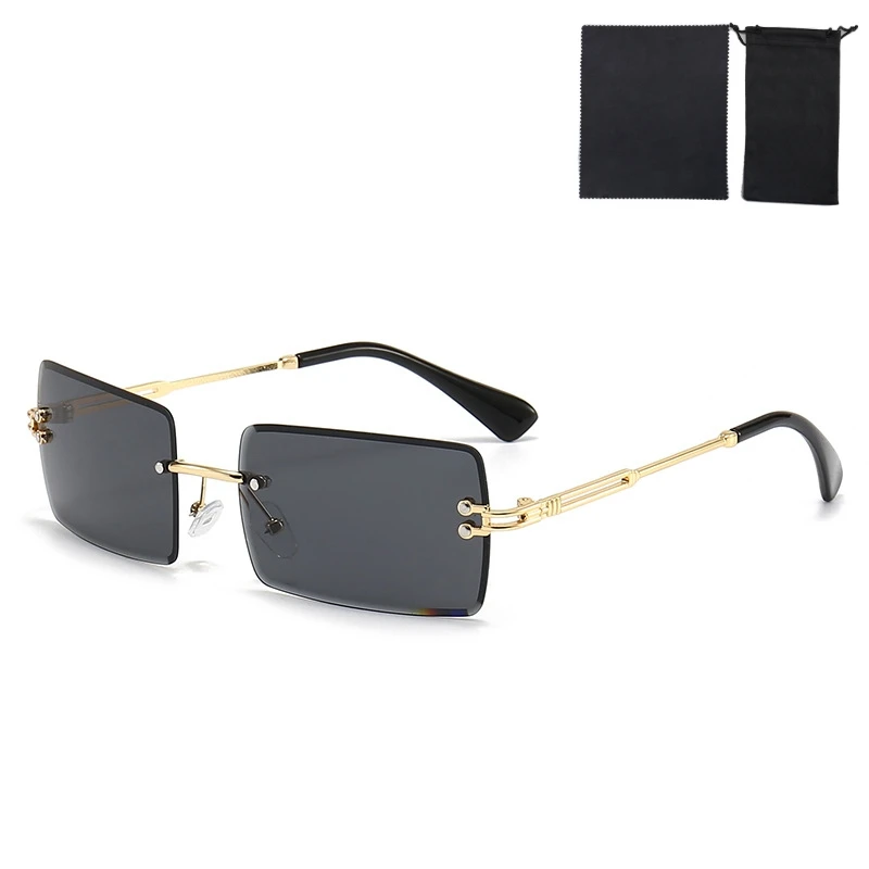 free pouch cleaning cloth frameless square alloy frame silicone nose pad gradient lenses UV400 fashion sunglasses