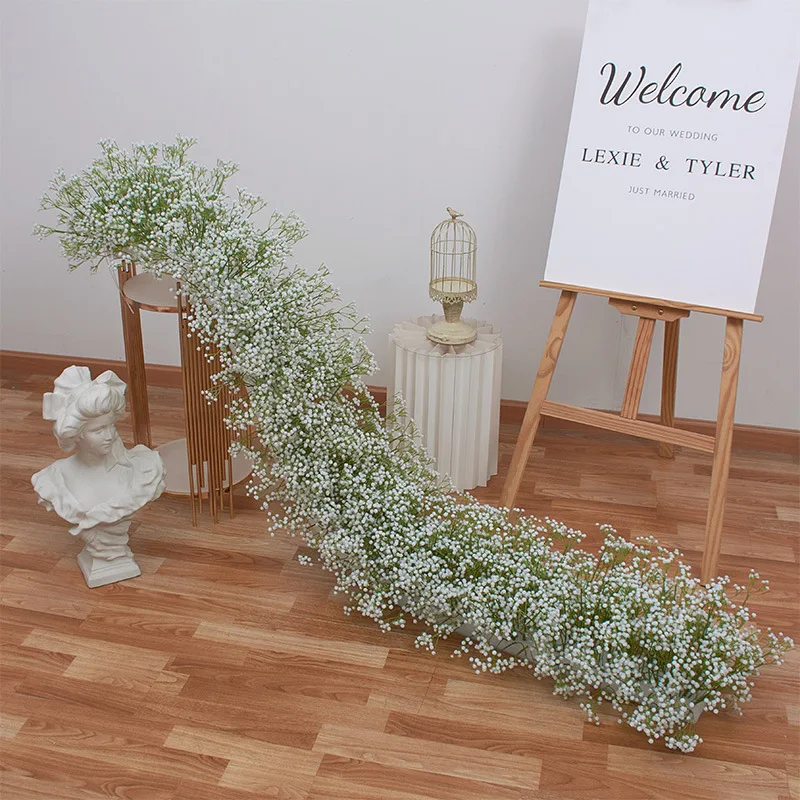 OEM factory 2m wholesale baby breath flower table runner wedding isle luxury artificial flowers table runner