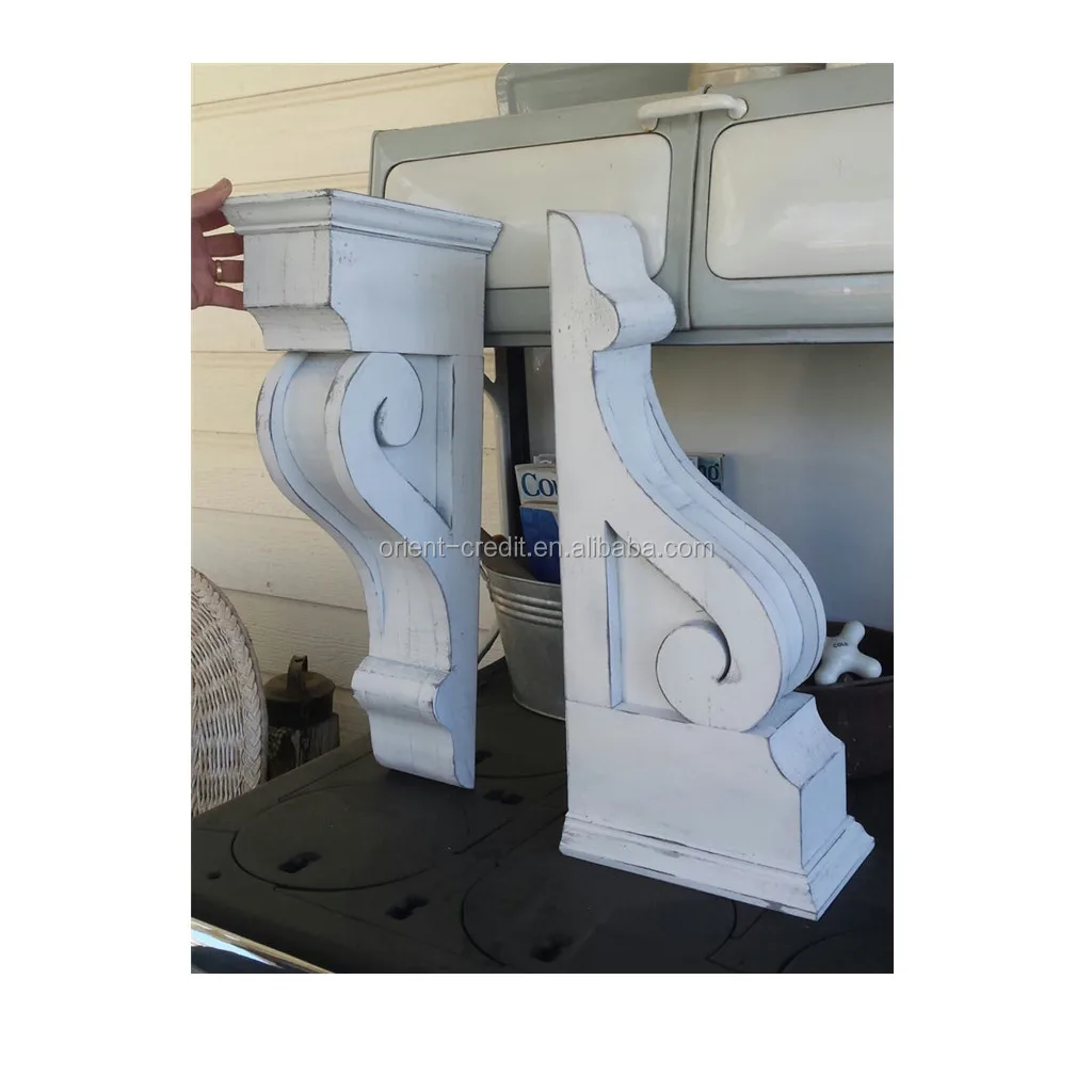 Good Quality Hot Sales Solid Wood Corbels Large Vintage Look Wood Corbel Rustic Distressed White Shelf Corbel