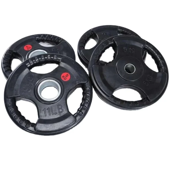 Wholesale Custom Logo Gym Commercial Tri Grip Cast Iron Steel Rubber Coated Barbell Weight Plate