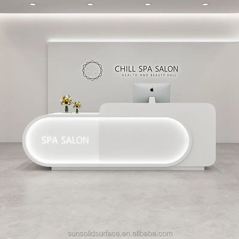 luxury implicity Salon wood Furniture White small reception table counter Hotel office front desks beauty salon reception desk