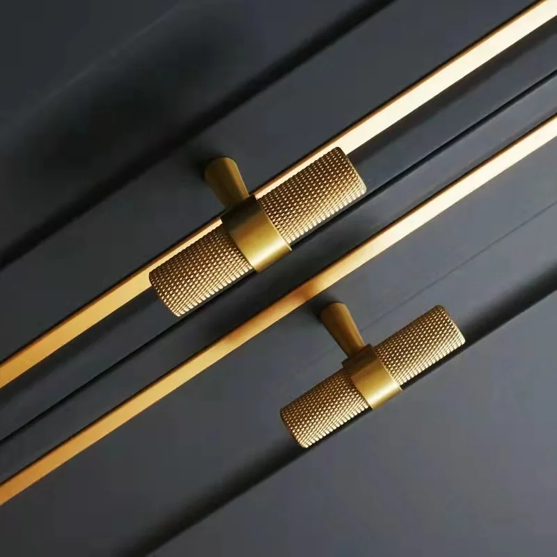 Europe American style decorative knurled solid brass ring leg furniture cabinet T bar brass cupboard wardrobe handle