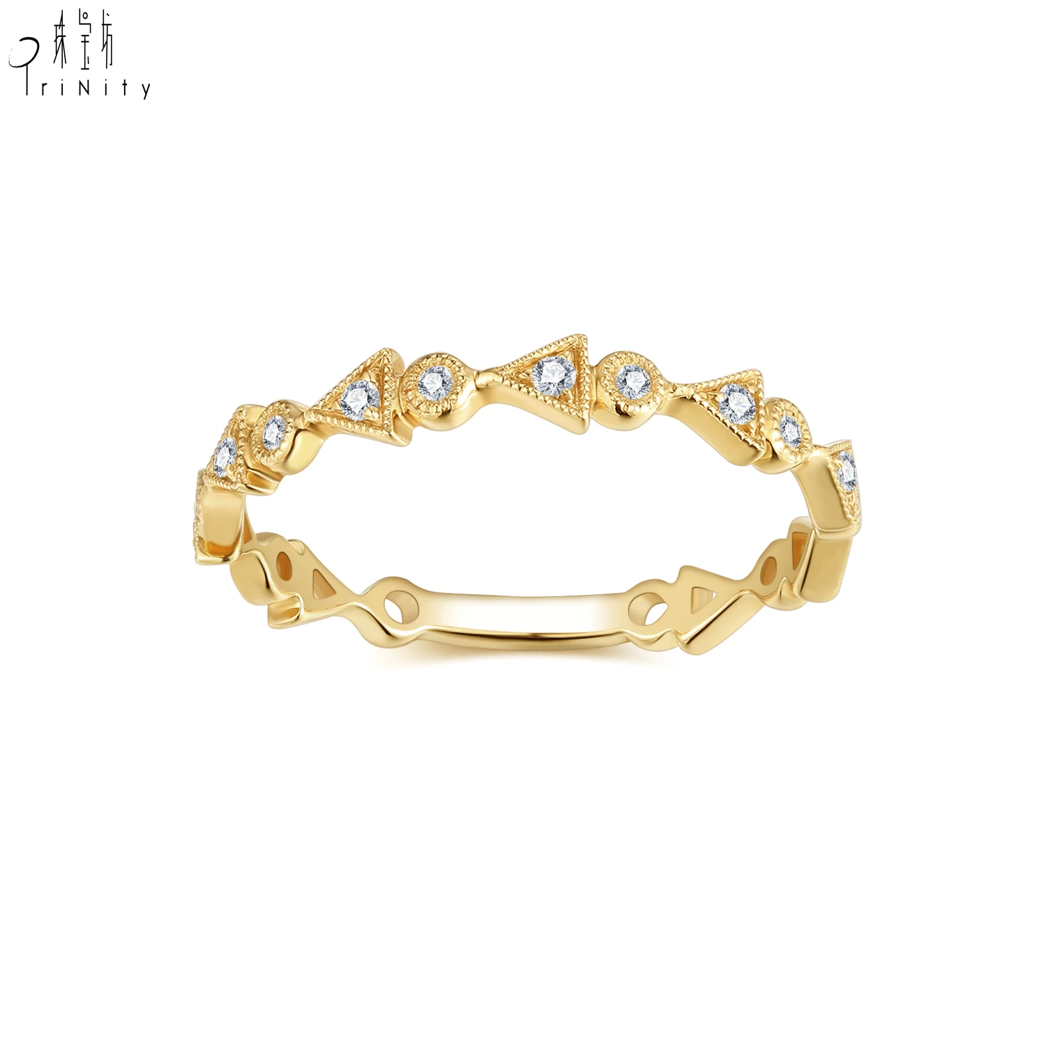 Most Popular 18K Solid Yellow Gold Jewelry stackable rings Diamond Half Eternity Band Delicate Ring Jewelry Real Diamond Ring