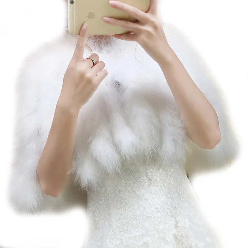 Lady shawl fur cloak tassel winter pure color wedding dress with trade custom wholesale Turkey ostrich shawl