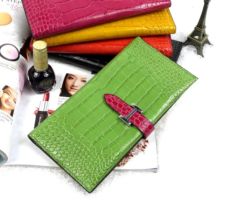 High quality crocodile pattern faux leather long wallet women clutch purse