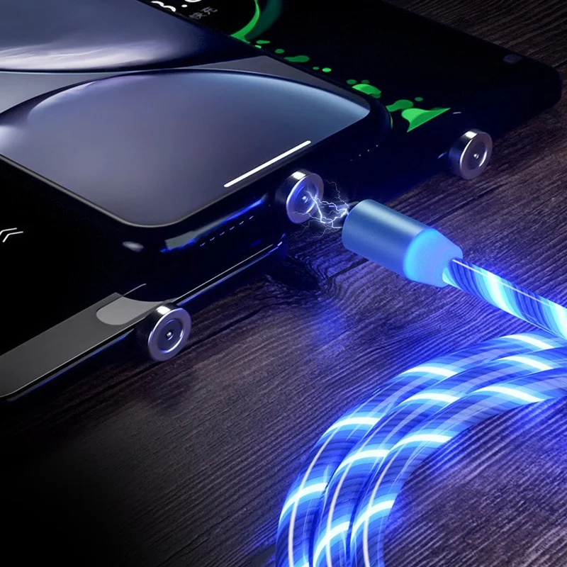 
2021New arrival 3 In 1 Led Super Magnetic Adsorption Fast Colorful Streamer Charging Cable 