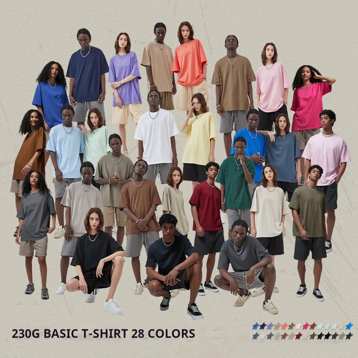 Hot Sale Basic Custom T-shirt 18 Popular Colors 230 GSM 100% Cotton Boxy T Shirt Loose T-Shirts For Men