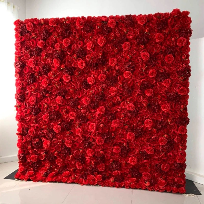 8*8 ft Wedding Artificial Silk Flower Red Wall Panel Backdrop Custom Size 3d Roll Up Floral Wall