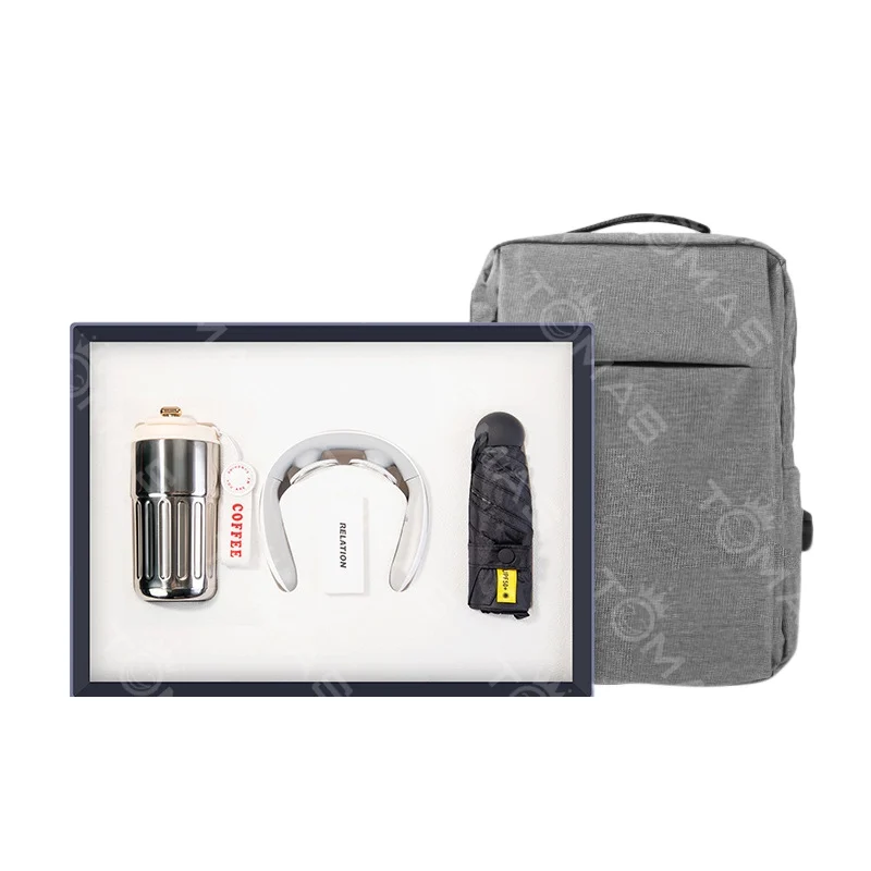 Promotional Events Business Gift Outdoor Travel Customized Computer Backpack Coffee Mug Neck Massager Novelty Electronics Items