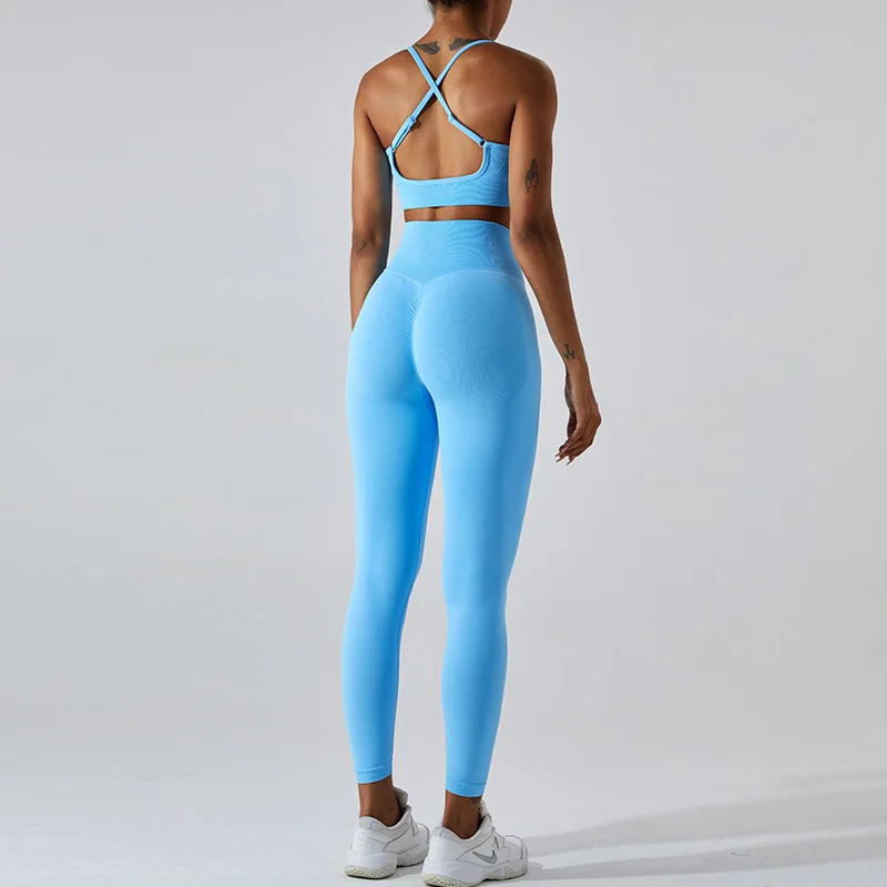 2024 Womens Sportswear Set Candy colors Cross back Bra Srcunch Butt Tights leggings Odor Resistant Sujetador Deportivo yoga set