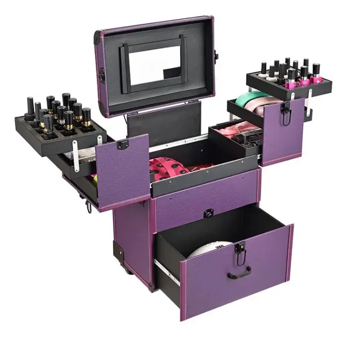 Makeup Train Case on wheels Lockable Artist Makeup Cosmetic Trolley Case
