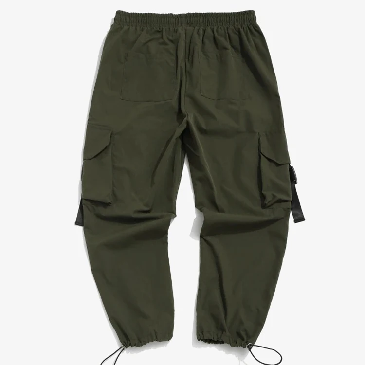 High Quality Mes Plus Size 6 Pocket Dark Color Satin Fabric Cargo Pants Winter Thick Fabric Elastic Bottom Leg Cargo Pants