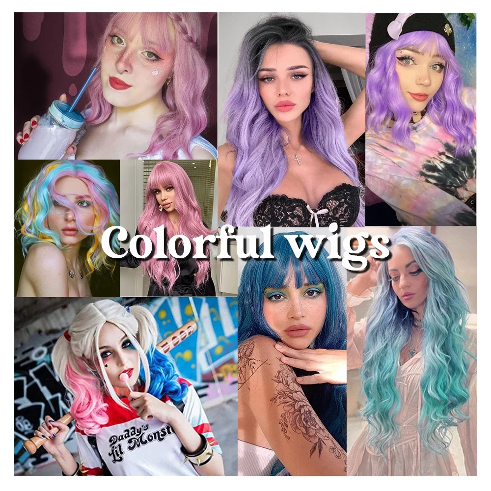 Wholesale Half Black White Fiber Wigs Synthetic Long Curly Wavy Cosplay Party Wig for Women Costume