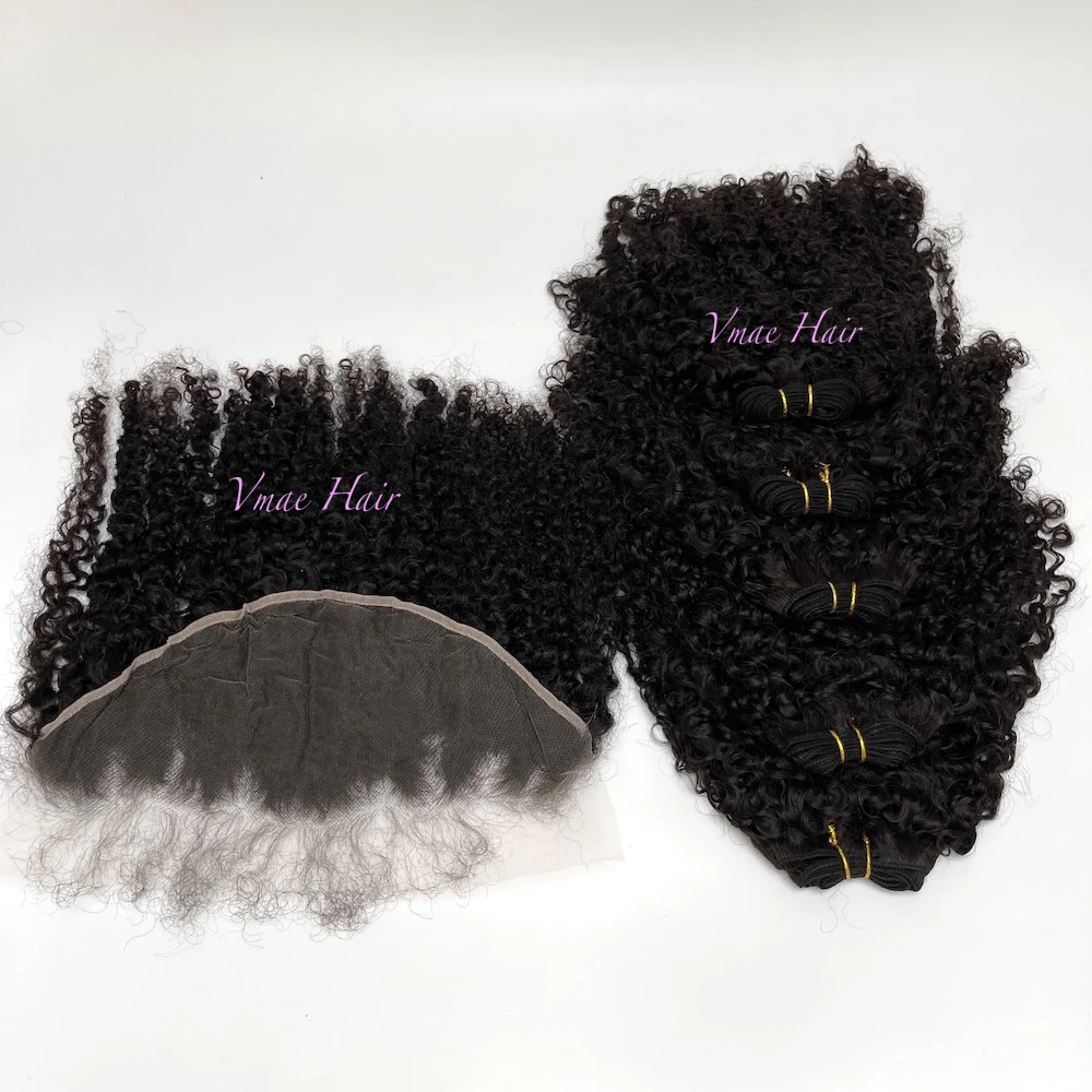 VMAE Raw Cuticle Aligned 3A 3C 4A 4B 4C Afro Kinky Curly Bundles and Closure and Frontals Human Hair Bundles with Closure Set