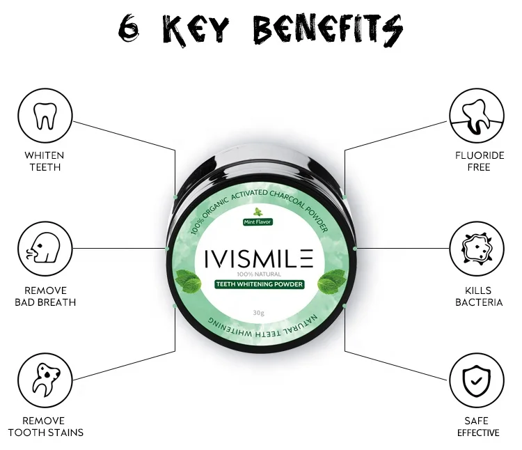 IVISMILE Oral Hygiene Tartar Removal Stains Tooth Black Powders Teeth Whitening Charcoal Powder
