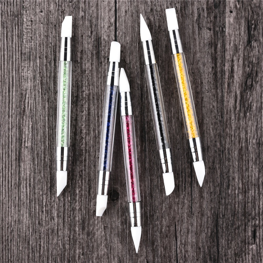 Nail art tools 5pcs/set Nail Art Design Nylon Hair Rubber Silicone Tip Nail Polish Applicator Painting Pen