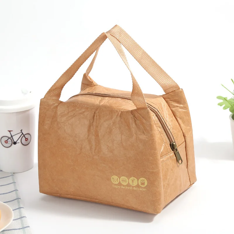 Foldable Reusable DupPont  paper Lunch Food Bag Portable Large Capacity Kids Boy Women Kraft Paper Thermal Cooler Insulated Bag
