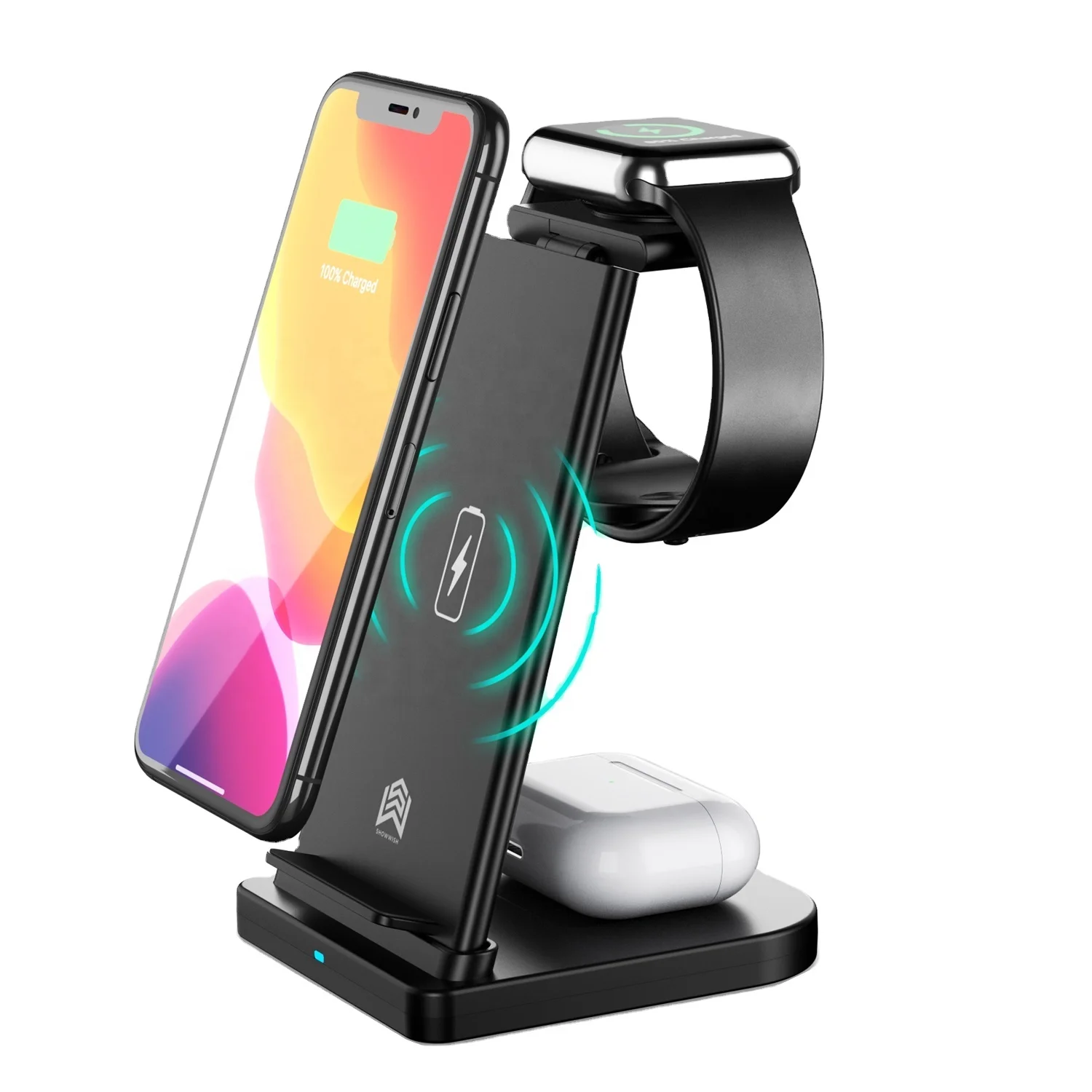 Лидер продаж на Amazon, беспроводное быстрое зарядное устройство 3 в 1 15 Вт, док-станция, съемное портативное зарядное устройство для Apple Watch для iPhone 12 Pro Max