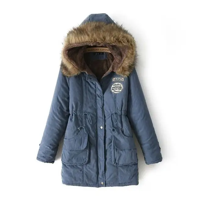 S2259  Faux Fur Lined Winter Parka Coat With Faux Hooded Winter Women Jacket Clothes