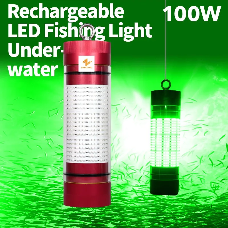 Auti-Collision IP68 100W Rechargeable Fishing Light Underwater Fish Attractor led Lure Light with battery