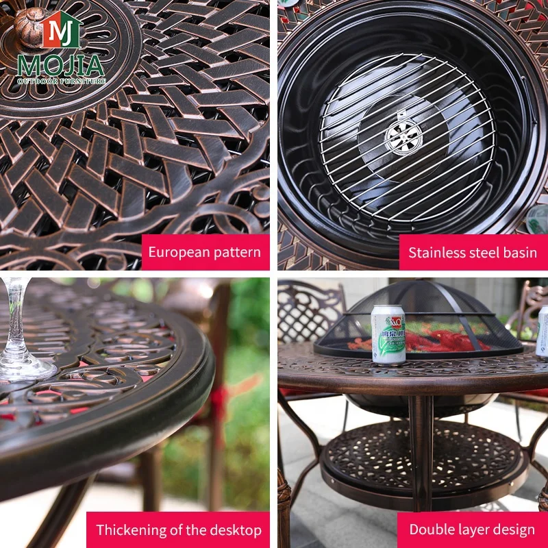  Уличная мебель традиционный резной обеденный набор для отдыха на открытом воздухе алюминиевые обеденные наборы патио
