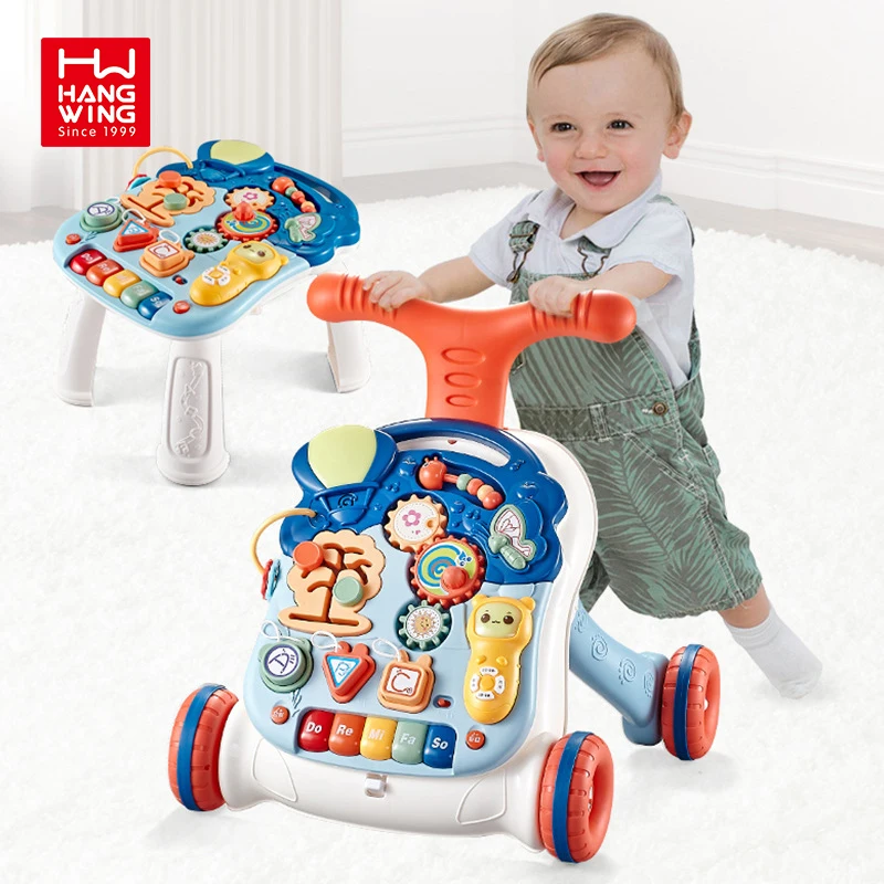 HW Toys 2023 New Born Baby & Toddlers Learn To Push Walker Play Childhood Educational Learning Table Music Activity Infant Toy