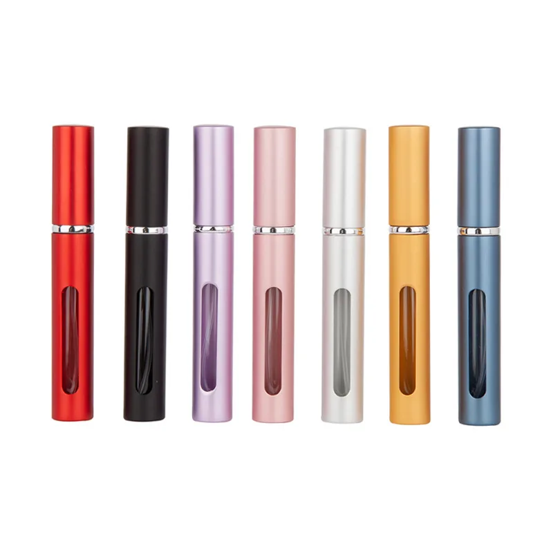 MUB Bulk travel sample  Portable refilled 5ml aluminum empty perfume bottle fine mist with slender window