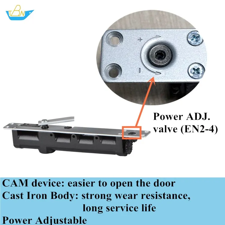 Регулируемая блокировка питания-открытая камера чугунная скрытая и открытая скользящая направляющая для установки дверного закрывателя
