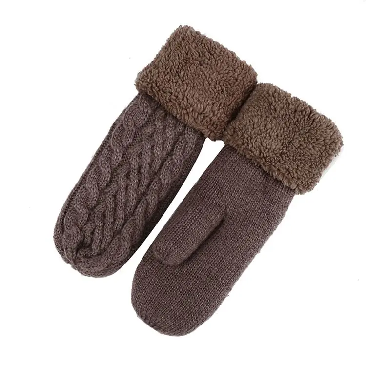 Женские модные вязаные кашемировые бархатные перчатки и варежки, плотные зимние перчатки с закрытыми пальцами, теплые перчатки