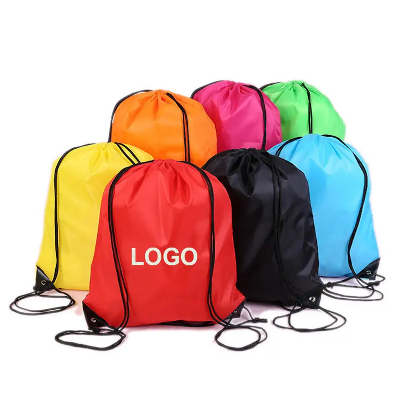 High Quality Custom Logo 210D Polyester Drawstring Sports Backpack Promotional Travel Gift Bag with Printed Decoration