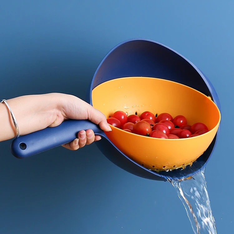 Double-tier kitchen storage fruit vegetable rotatable drain colander strainer basket with handle