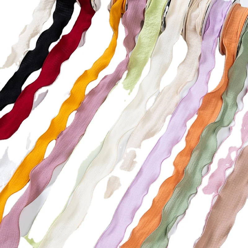 Wholesale 2.5CM Fashion Hair Bowknot Handmade Fancy Ruffle Ribbon Diy Decoration Webbing Wavy Ribbons