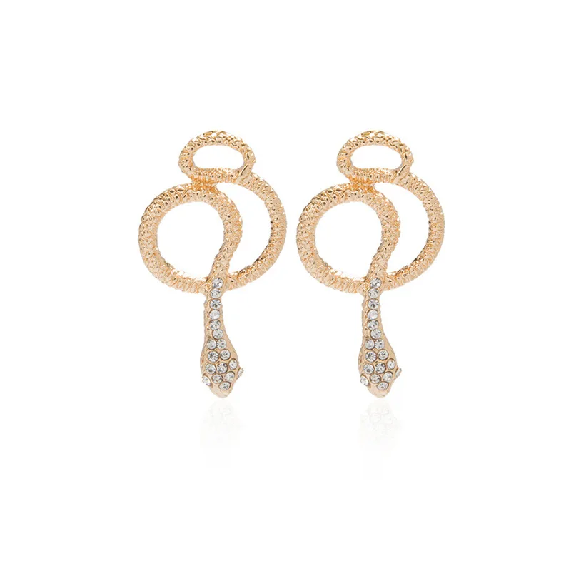 INS Crystal Stud Earrings  Fashion Snake Metal Earrings Gold Hiphop Jewelry Wholesale