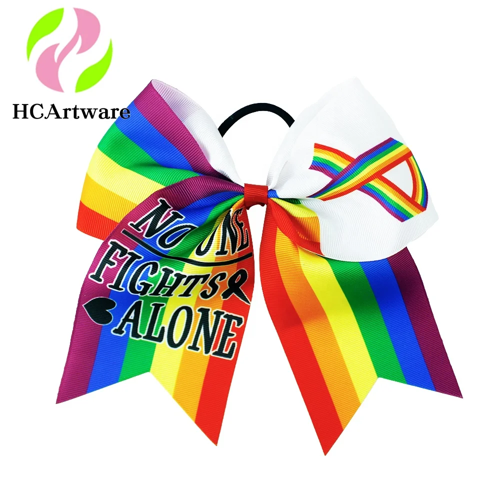 HCArtware 8 inch pink rainbow Red ribbon hair bows for women & girls World AIDS Day commemorative hair band