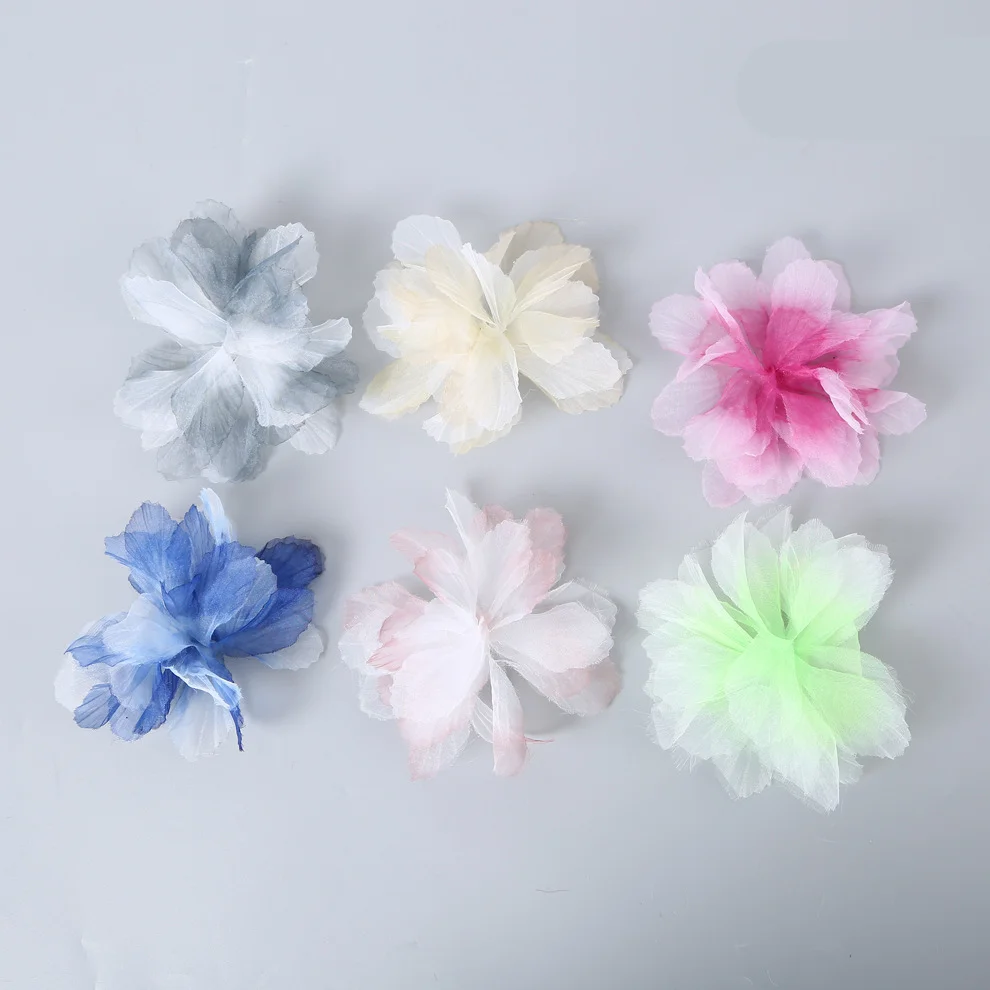 Wholesale 3d Handmade Flowers Multicolor Auxiliary Headdress Decorative Flower Lace Chiffon Flower Trim Organza Ribbon