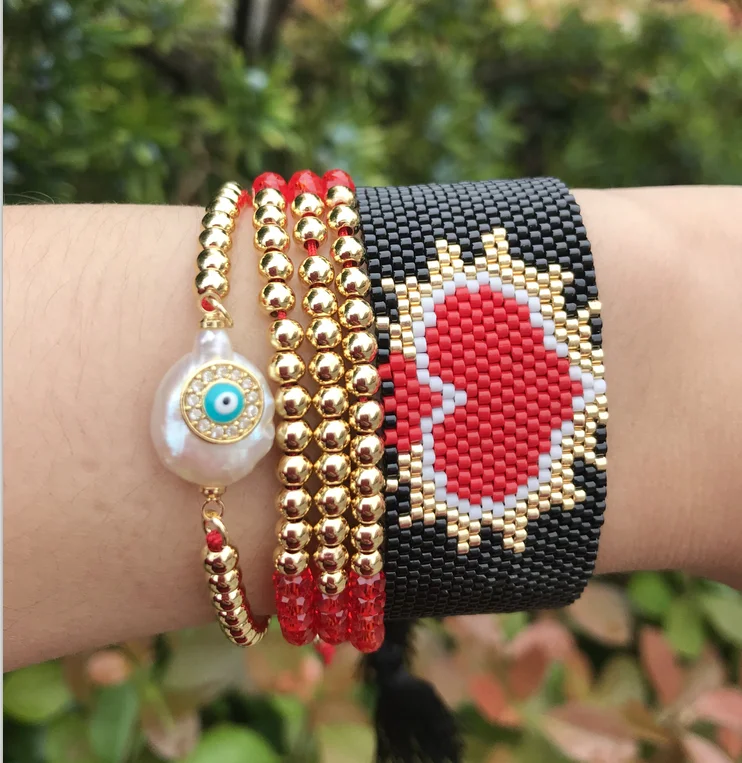 New red heart hand-woven miyuki bracelet pearl eye bracelet wholesale and retail crystal copper bead ladies bracelet