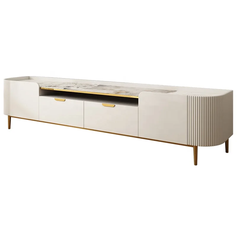 2021 latest TV cabinet modern light luxury stainless steel living room furniture simple rock board TV cabinet TV Stand
