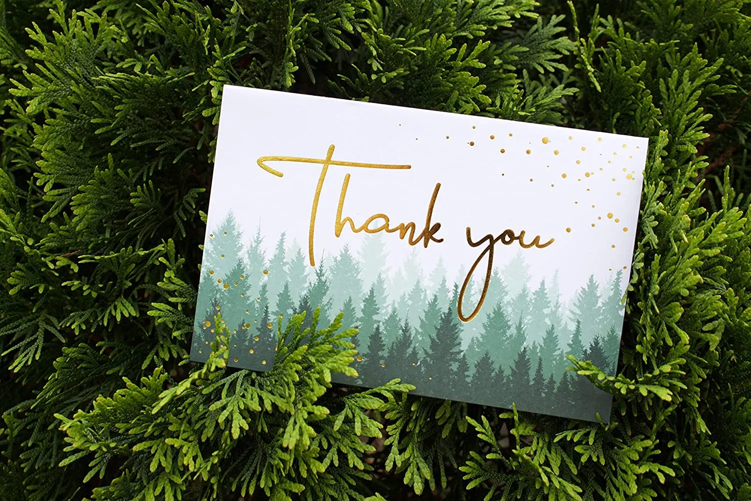 Myway Cards Printing Gold Foil Forest Nature Customised Wedding Baby Shower Thank You Notes Card with Envelopes